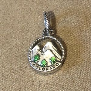 Brighton Colorado Rocky Mountains state charm White & green on silver circle
